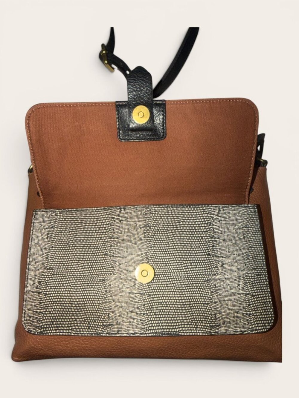 Fossil Kinley Pocket Crossbody ZB7378 Brown Pebbled Leather and Snake Print Bag - Picture 8 of 10